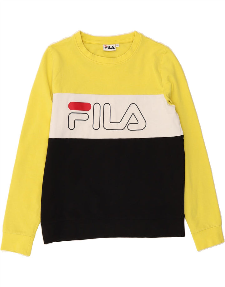 FILA Womens Graphic Sweatshirt Jumper UK 6 XS Multicoloured Colourblock Vintage Fila and Second-Hand Fila from Messina Hembry 