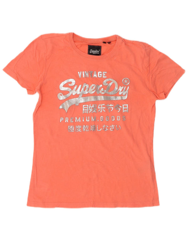 Superdry Grafisk T-shirt top til kvinder UK 10 Lille orange bomuld