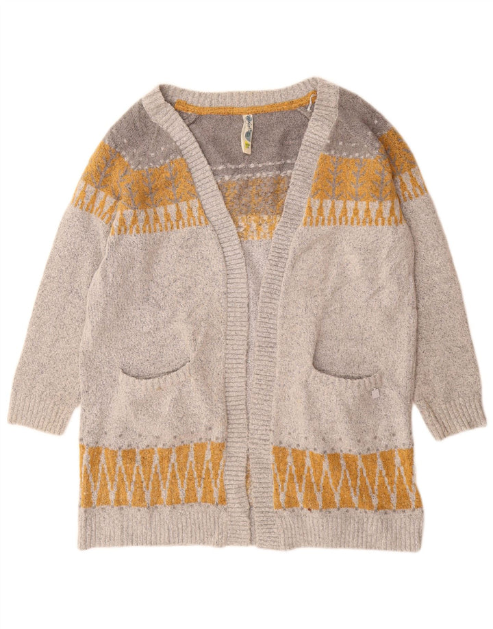 Weird Fish Womens Open Cardigan Sweater UK 10 Small Grey Geometric Acrylic