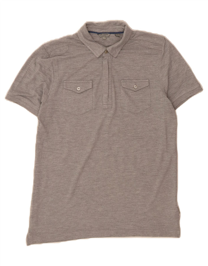 TED BAKER Mens Polo Shirt Size 4 Large Grey Polyester Vintage Ted Baker and Second-Hand Ted Baker from Messina Hembry 