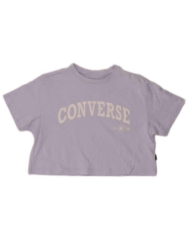 Converse Womens Crop Oversized grafisk T-shirt top UK 6 XS Lilla