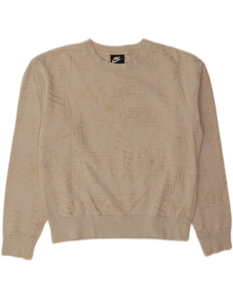 NIKE Womens Crop Oversized Graphic Sweatshirt Jumper UK 6 XS Beige Floral Vintage Nike and Second-Hand Nike from Messina Hembry 