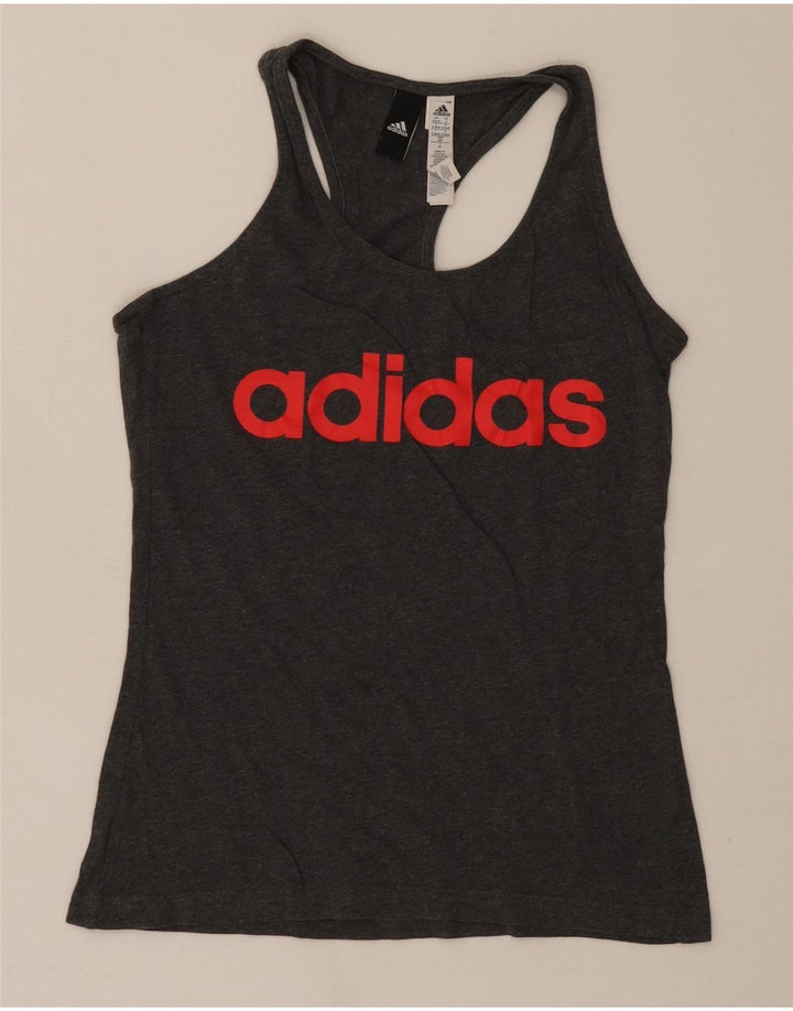 ADIDAS Womens Graphic Vest Top UK 8/10 Small Grey Cotton Vintage Adidas and Second-Hand Adidas from Messina Hembry 