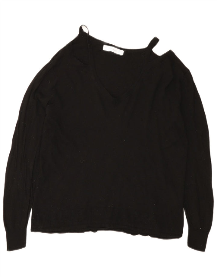 Zara Dame V-hals sweater UK 12 Medium Sort Viscose