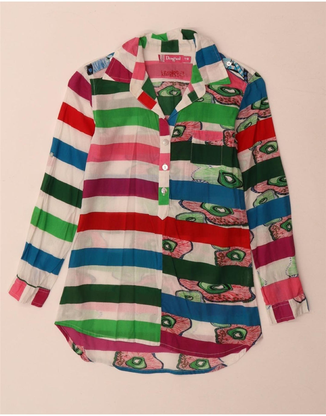 Desigual Girls Longline Fit Pullover Shirt 7-8 år Flerfarvet