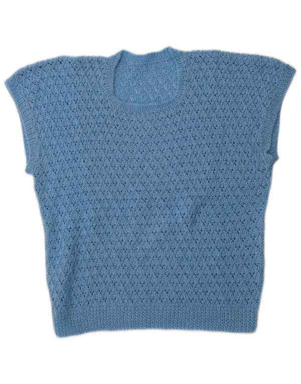 VINTAGE Dame Vest Tank Top UK 14 Medium Blue