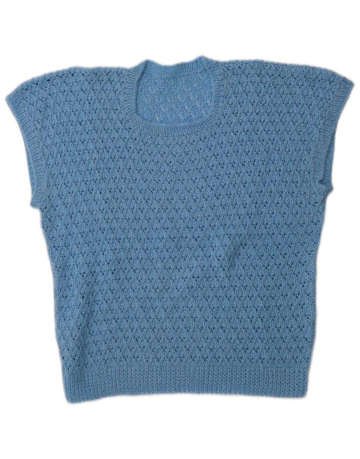 VINTAGE Dame Vest Tank Top UK 14 Medium Blue