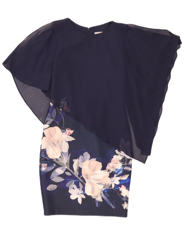 Coast Womens Asymmetrisk Skede Kjole UK 10 Small Navy Blue Floral Polyester