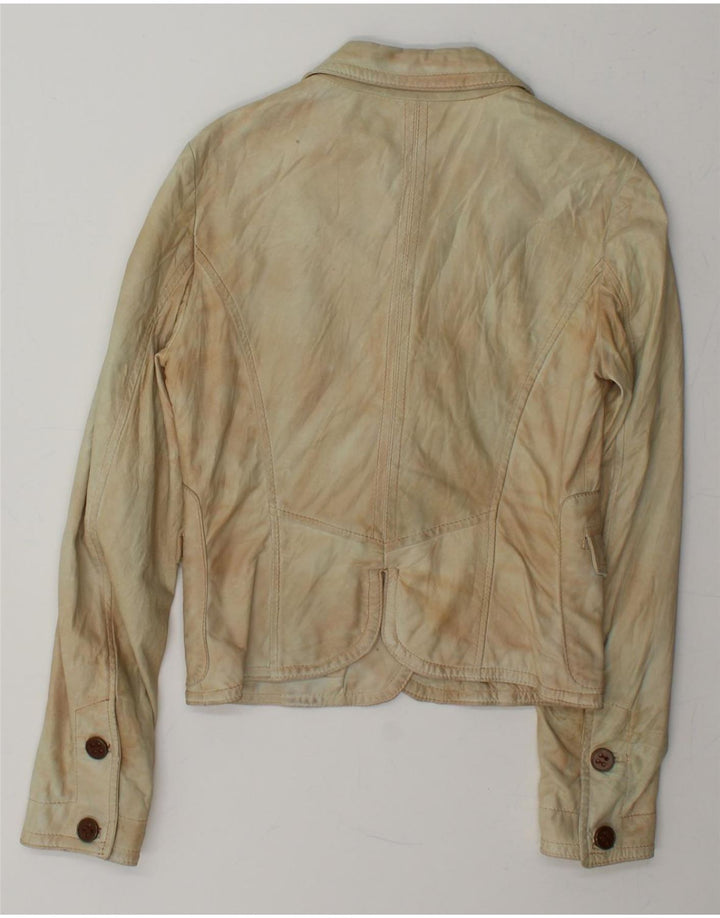 PINKO Womens Leather 2 Button Blazer Jacket UK 12 Medium Blue Leather Vintage Pinko and Second-Hand Pinko from Messina Hembry 