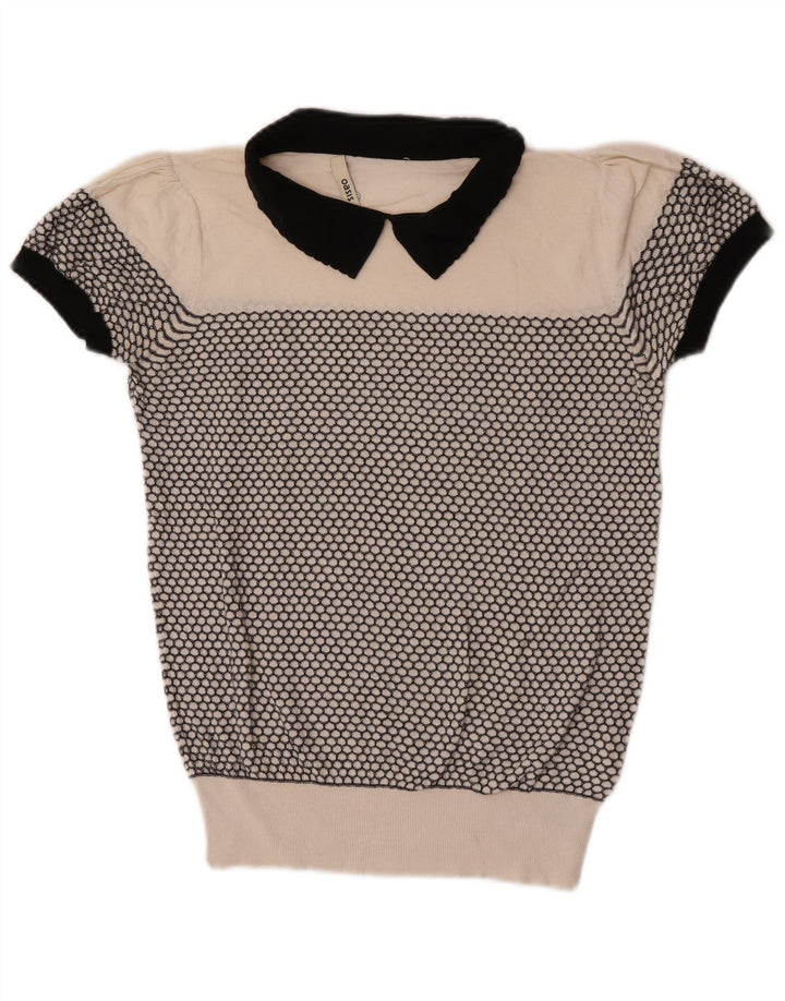 Oasis Dame Polo Neck Jumper Sweater UK 10 Small White Geometric