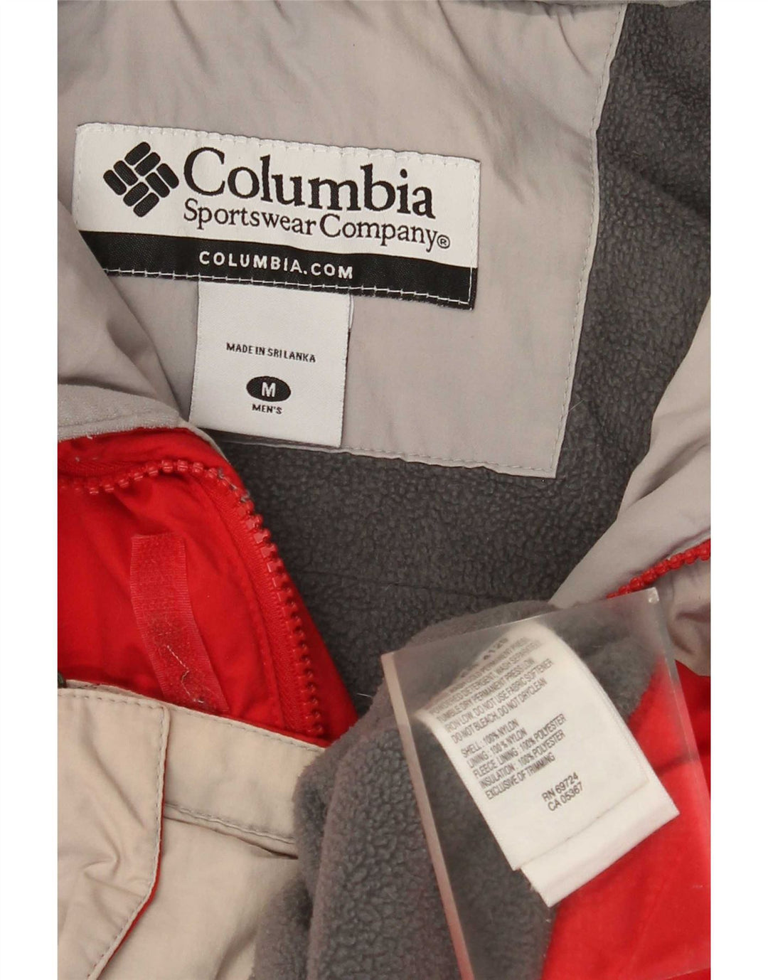 Columbia Skijakke med hætte til mænd UK 38 Medium Rød Colourblock Nylon