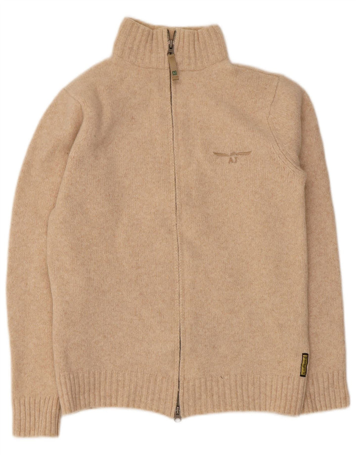 Armani Dame Cardigan Sweater UK 12 Medium Beige Virgin Wool
