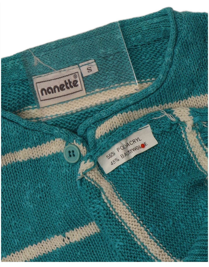 Nanette Dame Button Neck Jumper Sweater UK 10 Små turkis stribet
