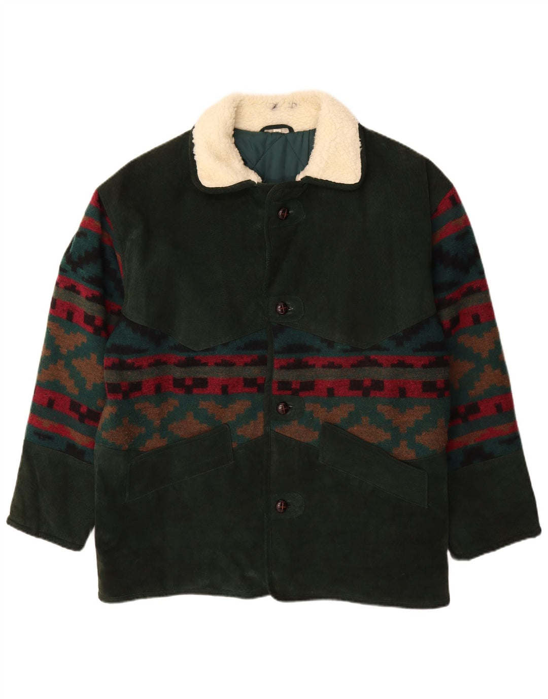 Vintage herre ruskindsjakke UK 42 XL Khaki Geometrisk Uld