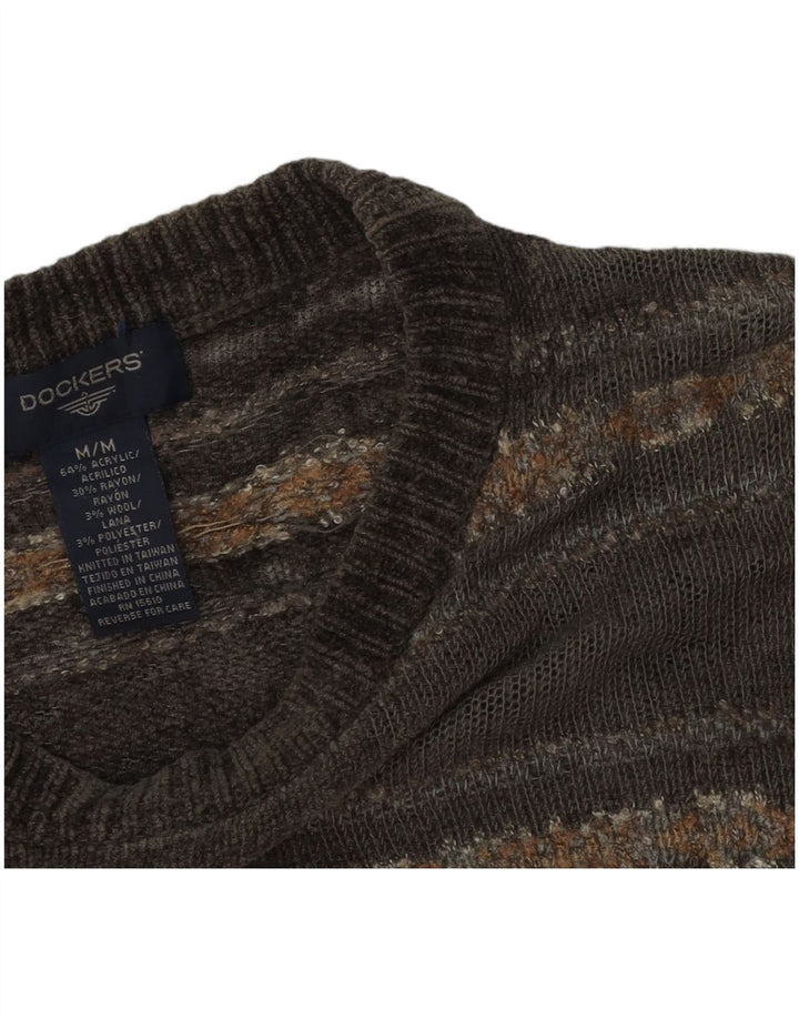 Dockers Herre Crew Neck Jumper Sweater Medium Grey Fair Isle Akryl