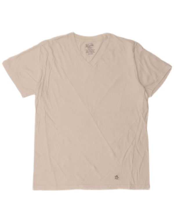 PENGUIN Dame T-Shirt Top UK 14 Medium Hvid Bomuld