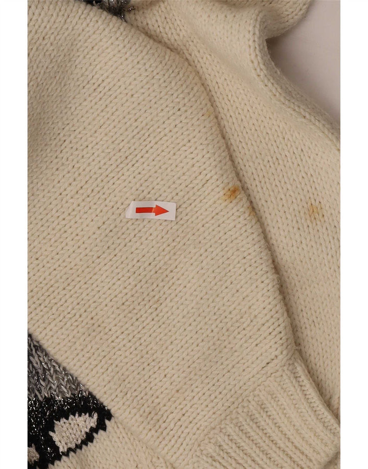 Vintage Womens Button Neck Jumper Sweater UK 16 Large Off White