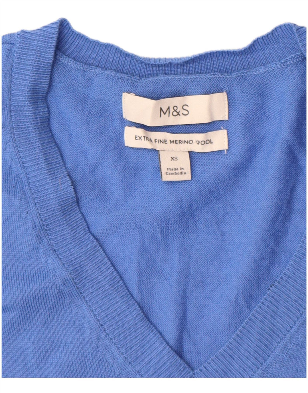 Marks & Spencer Dame V-hals sweater UK 6 XS Blå Merinould
