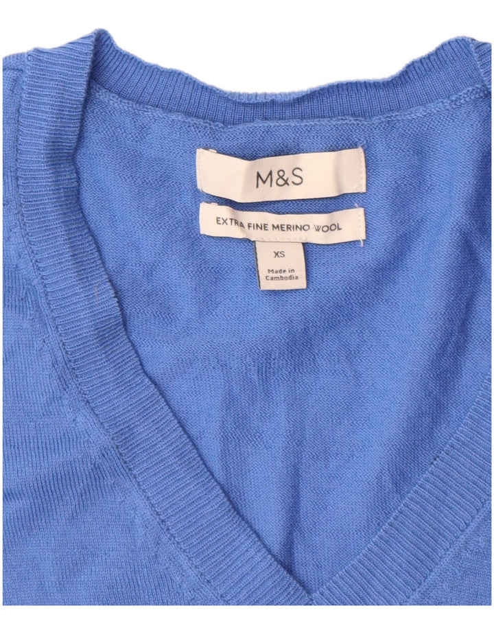 Marks & Spencer Dame V-hals sweater UK 6 XS Blå Merinould