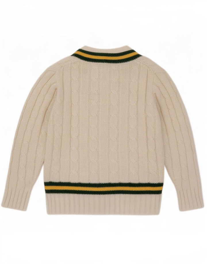 Vintage herre V-hals sweater mellem hvid stribet akryl
