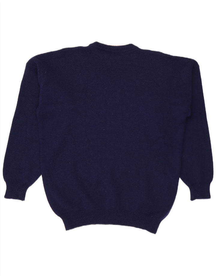 VINTAGE Herre sweater med rund hals, medium marineblå uld