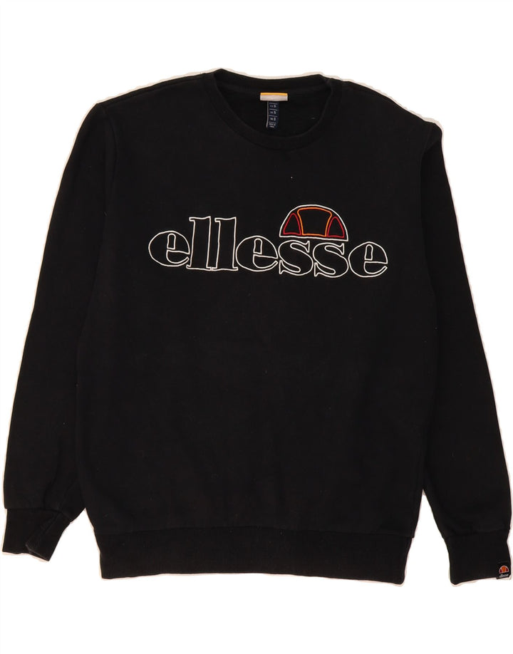 ELLESSE Mens Graphic Sweatshirt Jumper Small Black Cotton Vintage Ellesse and Second-Hand Ellesse from Messina Hembry 