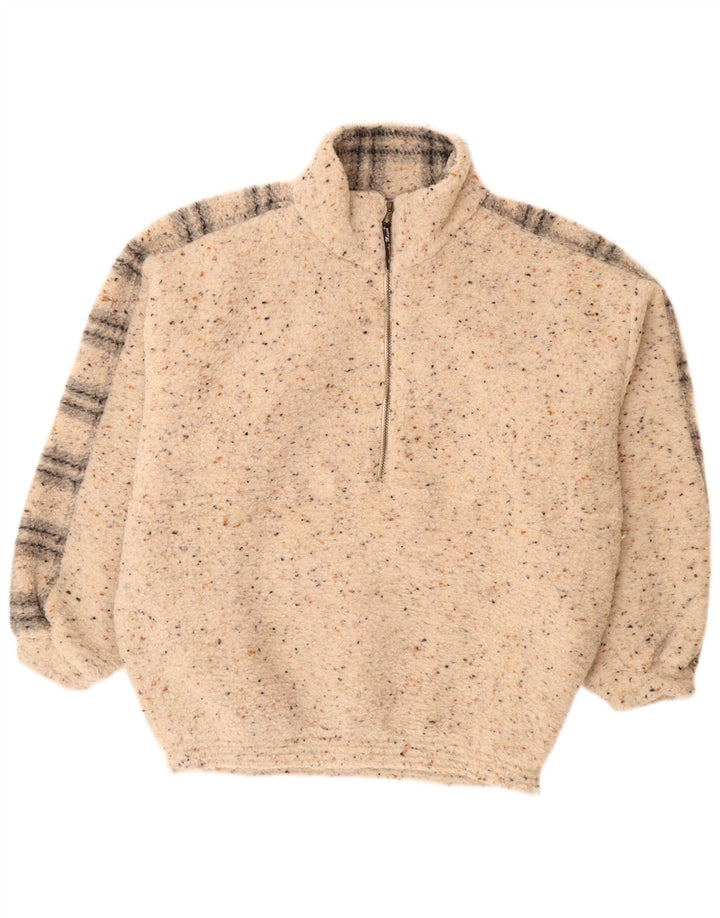 Alessandro Magno Herre Zip Neck Jumper Sweater Large Beige Flecked Wool