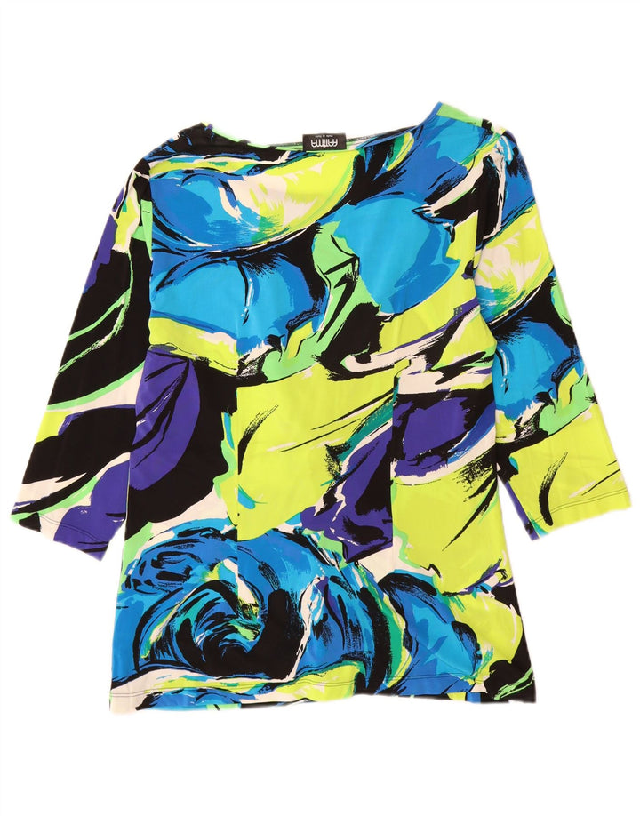 Vintage Dame Top 3/4 ærmer UK 12 Medium Multicolored Floral Viscose