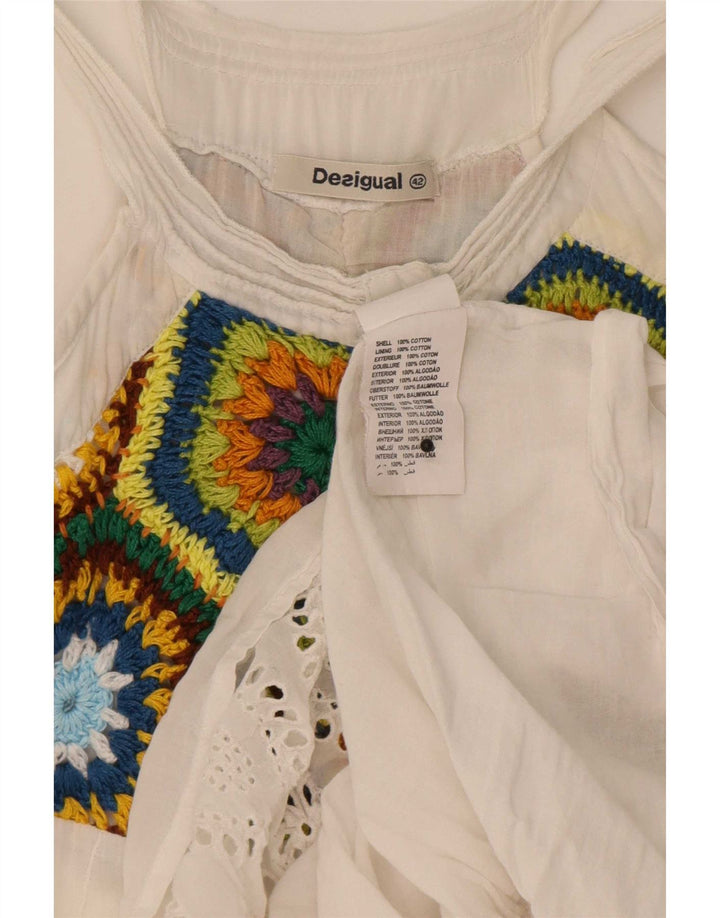 Desigual Dame Solkjole EU 42 Stor Hvid Blomster Bomuld