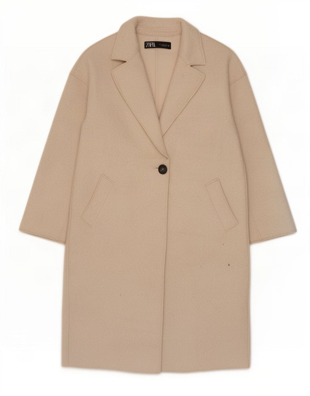 Zara Dame Oversized Overfrakke UK 10 Small Beige