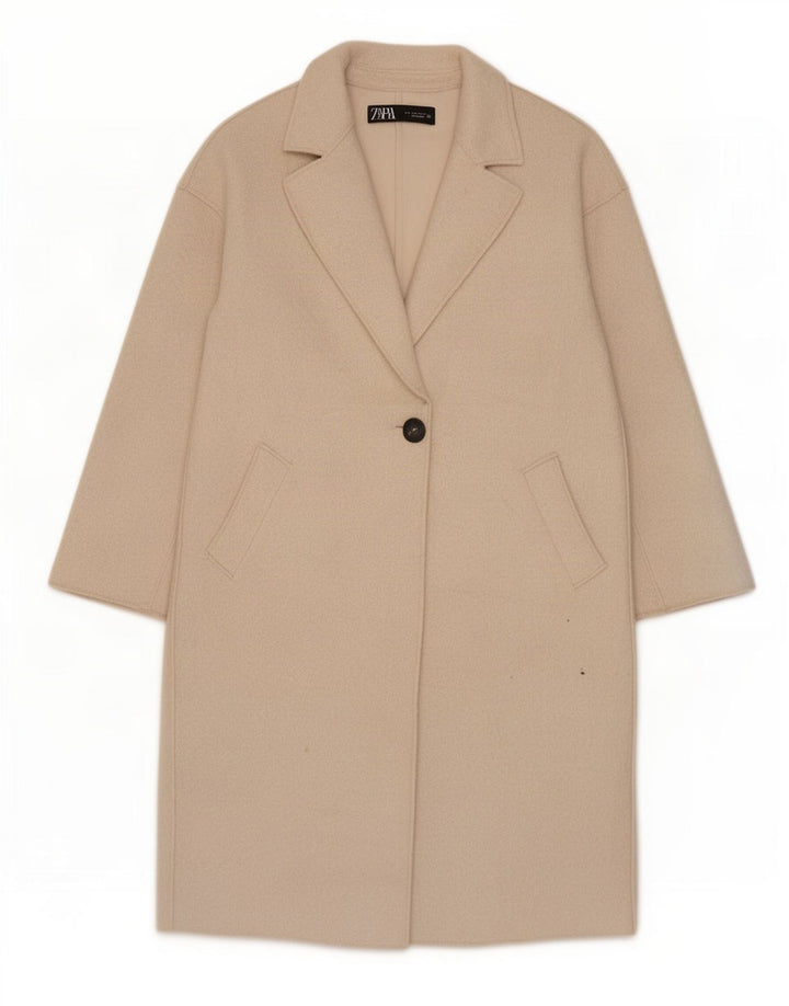 Zara Dame Oversized Overfrakke UK 10 Small Beige