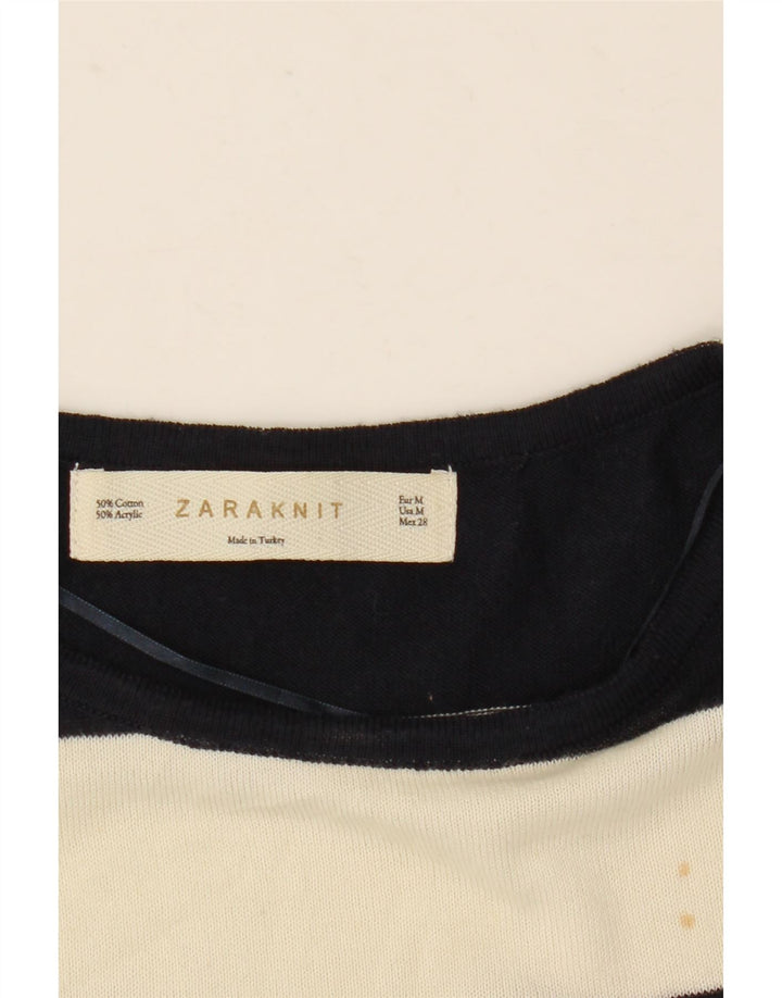 Zara Dame Oversized 1/2 ærmet bluse Top UK 12 Mellem hvid stribet