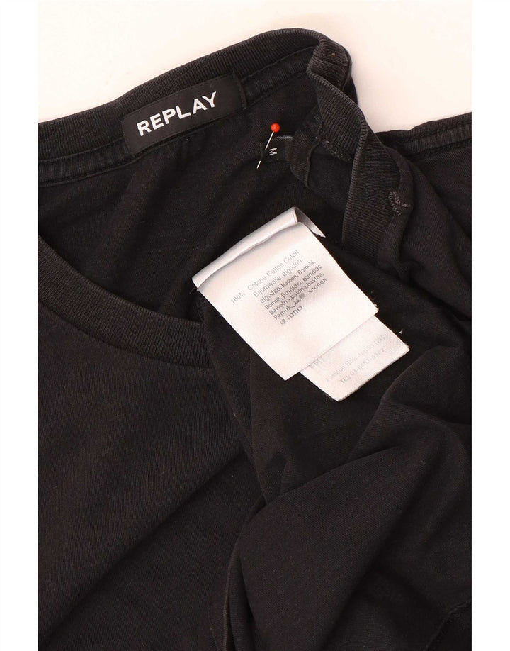 Replay Herre Grafisk T-Shirt Top Medium Sort Bomuld
