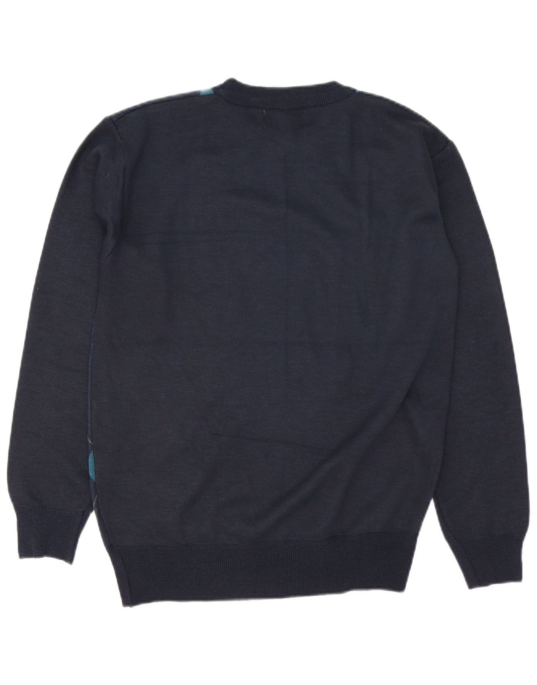 Vintage herre rund hals sweater stor marineblå Argyle/diamant uld