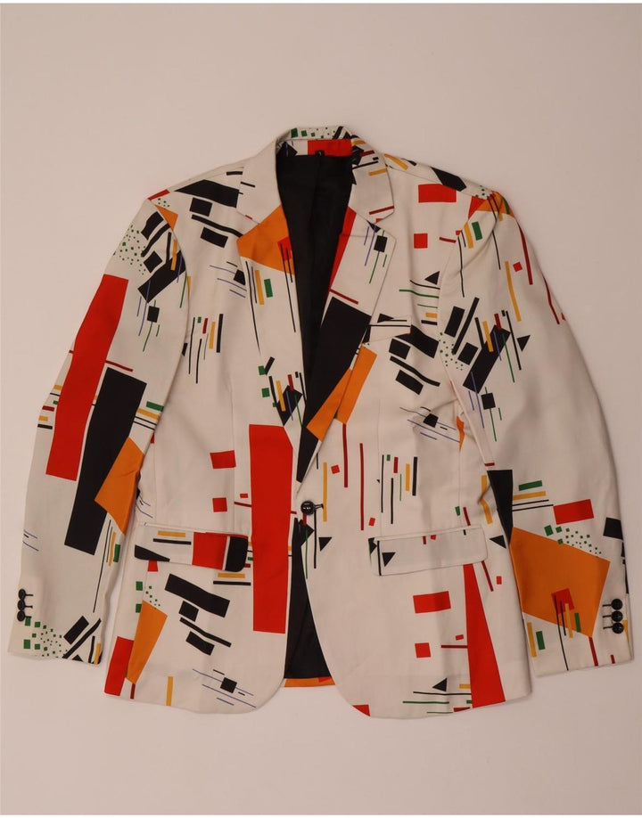 Vintage Herre 1 Knap Blazer Jacket UK 40 Stor Hvid Geometrisk
