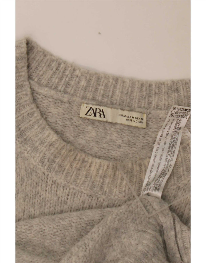 Zara Dame Oversized Boat Neck Jumper Sweater UK 14 Medium Grå Akryl