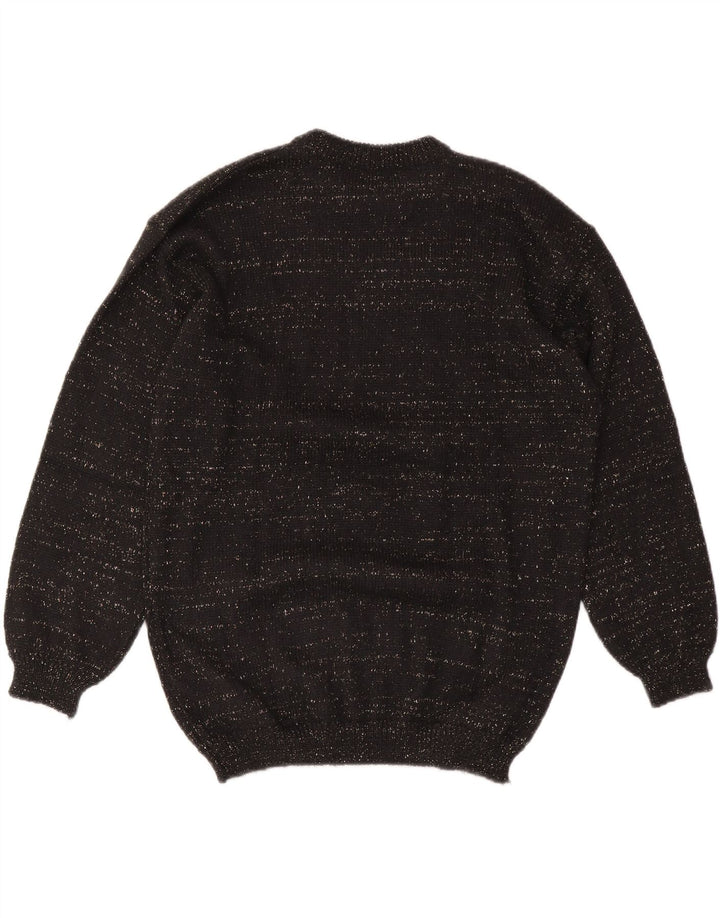 VINTAGE Dame sweater med rund hals DK 14 Medium Black Argyle/Diamond