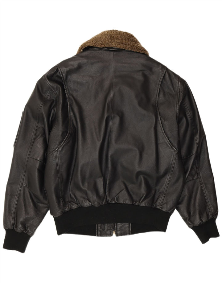 RINO & PELLE Herre Læder Flight Aviator Jacket IT 52 XL Sort Læder