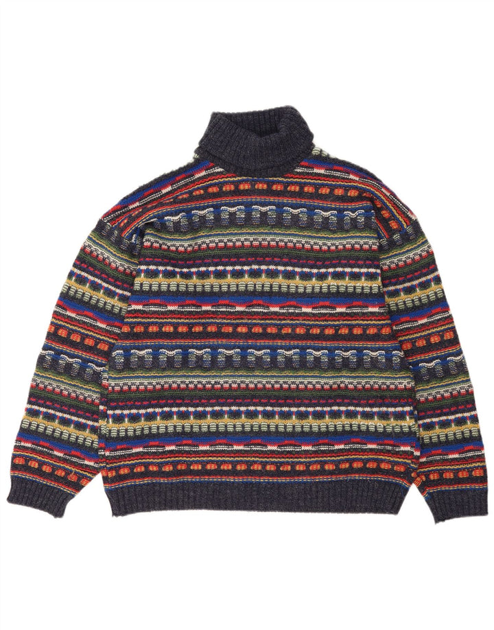 Vintage Herre rullehals sweater stor flerfarvet Fair Isle uld