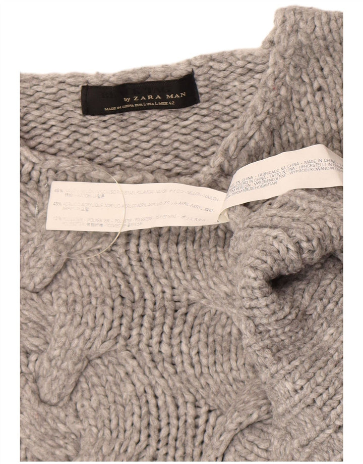 Zara Herre Crew Neck Jumper Sweater Stor Grå Nylon