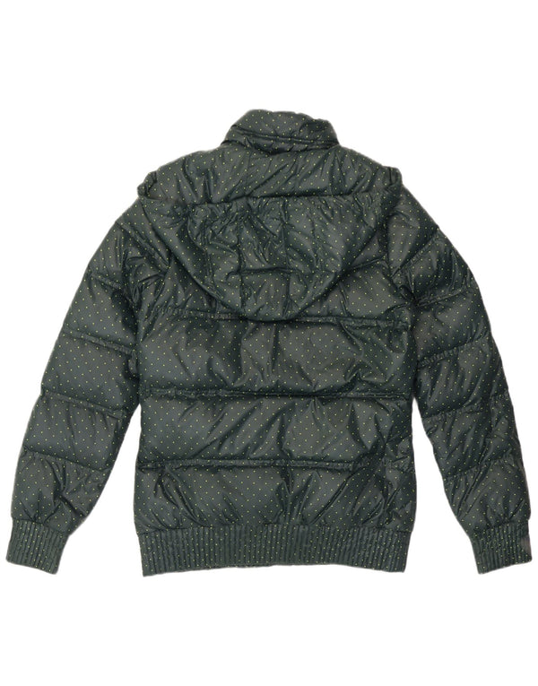 Adidas Dame Hooded Bomber Polstret Jakke UK 10 Small Green Spotted