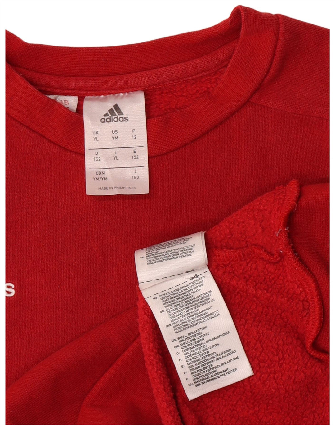 Adidas Boys Sweatshirt Jumper 11-12 år Stor Rød Bomuld