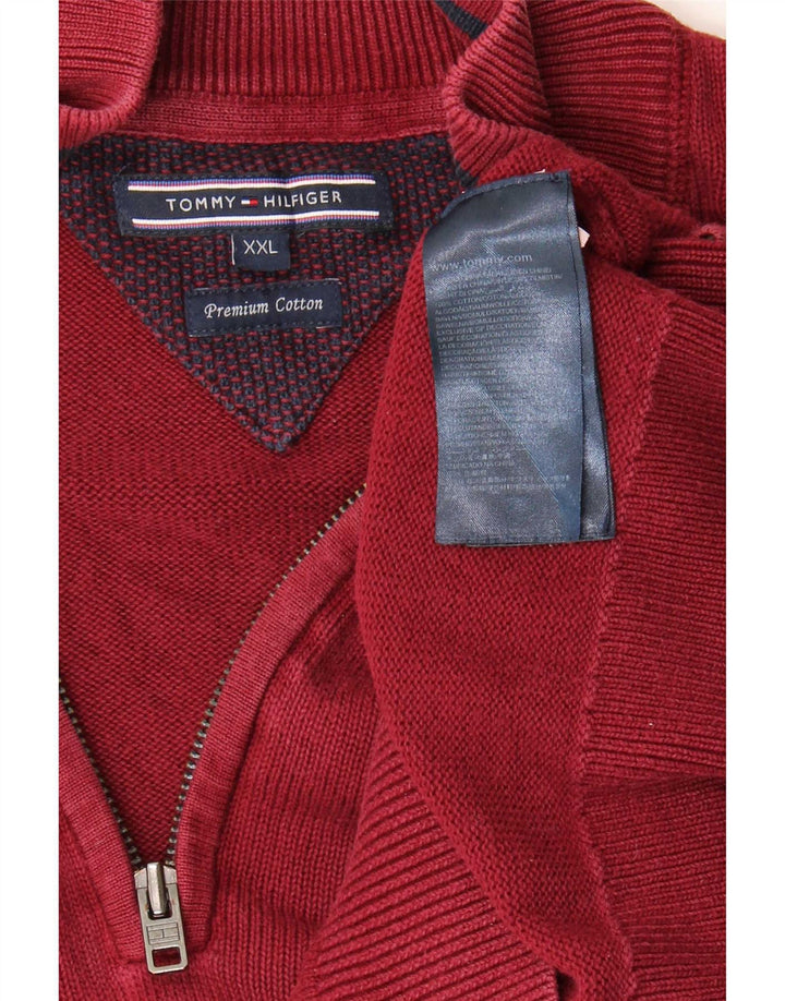 Tommy Hilfiger Herre Zip Neck Jumper Sweater 2XL Rød Bomuld