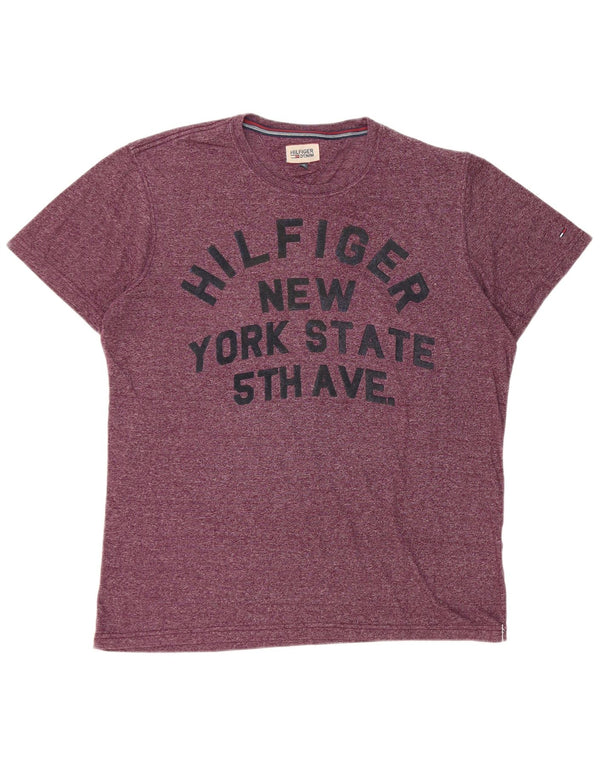 Tommy Hilfiger Herre Grafisk T-Shirt Top 2XL Burgundy Flecked