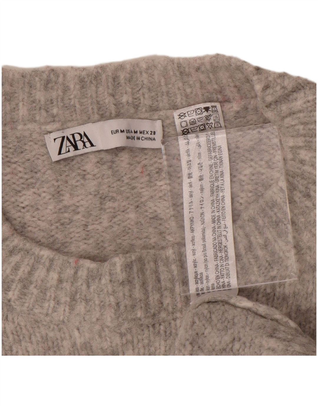 Zara Dame Oversized Crew Neck Jumper Sweater UK 14 Medium Grey Flecked