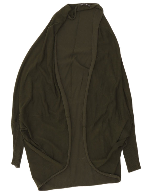 Zara Womens Oversized Longline Open Cardigan Sweater UK 14 Medium Khaki