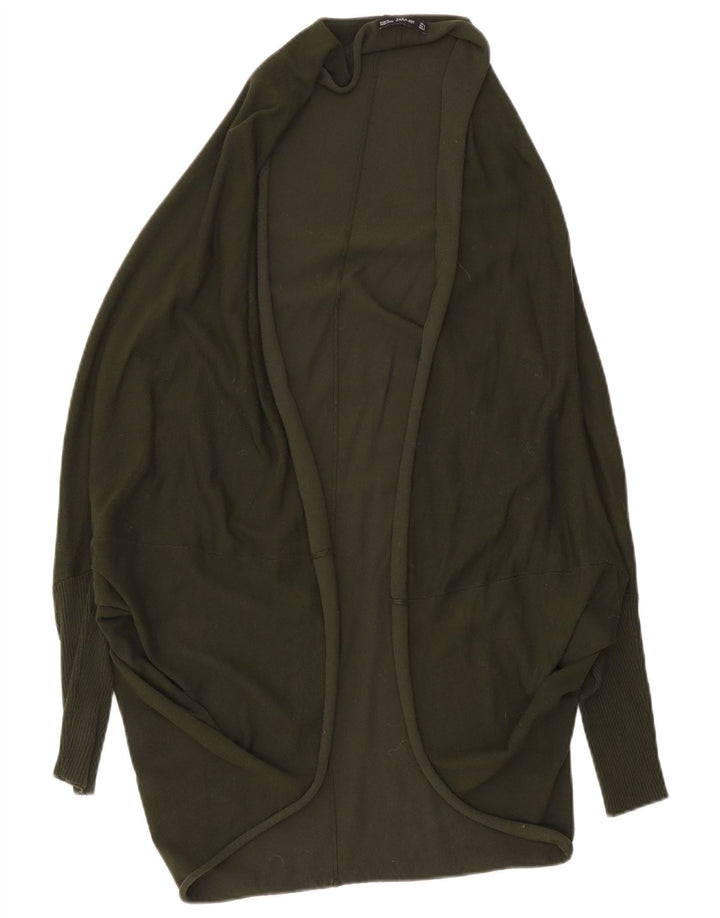 Zara Dame Oversized Longline Åben Cardigan Sweater UK 14 Medium Khaki