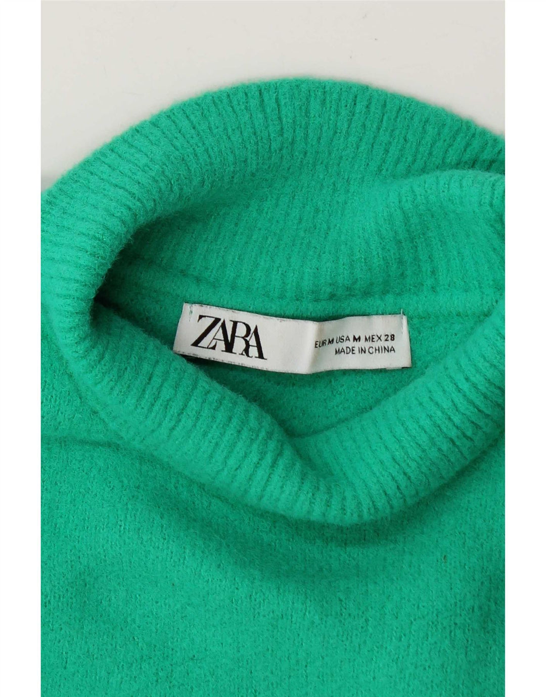 Zara Dame Crop Turtle Neck Jumper Sweater UK 14 Medium Green