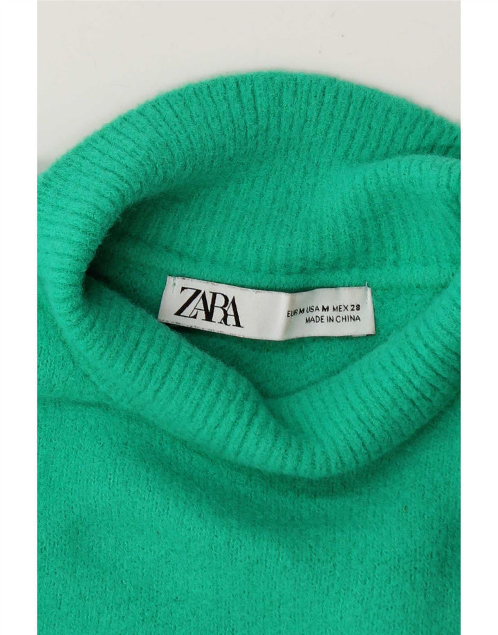 Zara Dame Crop Turtle Neck Jumper Sweater UK 14 Medium Green