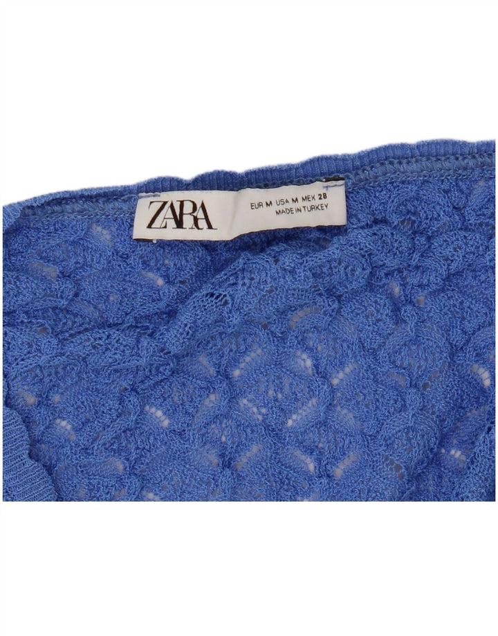 Zara Dame Ærmeløs Hæklet Bluse Top UK 12 Medium Blue